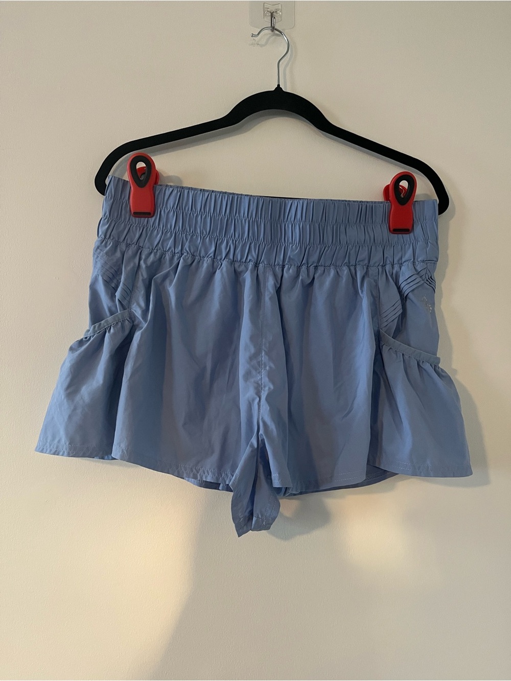 Free People Movement Blue High Rise Athletic Shorts Large Ruffle Side Pockets
